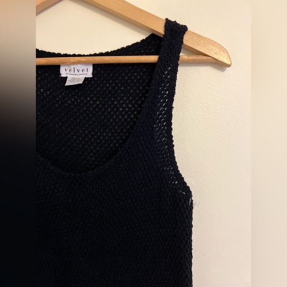 Velvet Graham & Spencer Womens Knit Dress Small Black Waffle Stretch Fringe USA - Picture 7 of 16